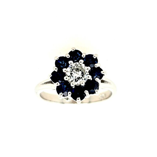 Pre Owned 18ct White Gold Sapphire and Diamond Cluster Ring ZU42